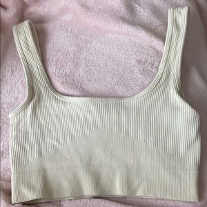 Cream Ribbed Crop Tank Top